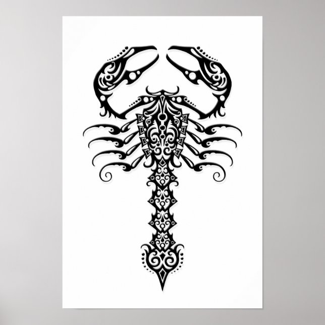 Black Tribal Scorpion on White Poster (Front)