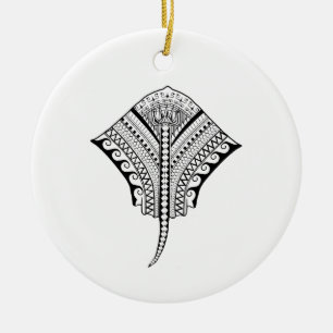 Black Tribal Stingray Manta Ray Ceramic Ornament