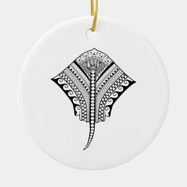 Black Tribal Stingray Manta Ray Ceramic Ornament (Front)