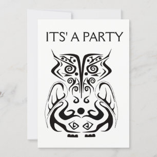 BLACK TRIBAL TATTOO OWL INVITATION CARDS