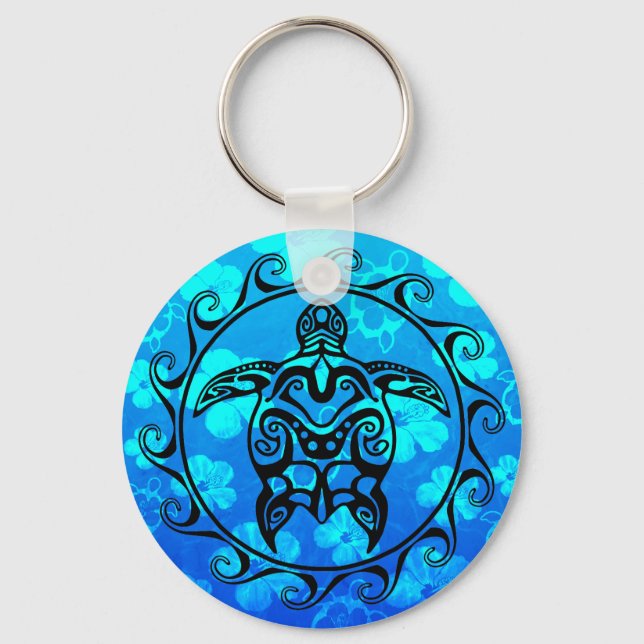 Black Tribal Turtle Key Ring (Front)