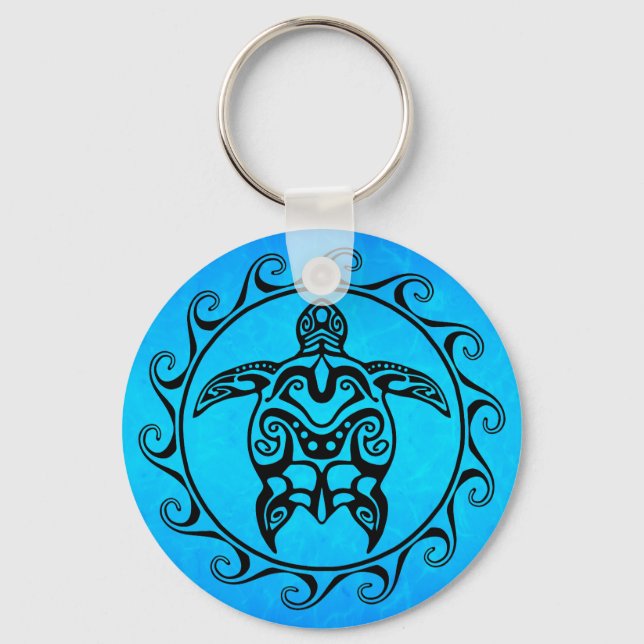 Black Tribal Turtle Key Ring (Front)