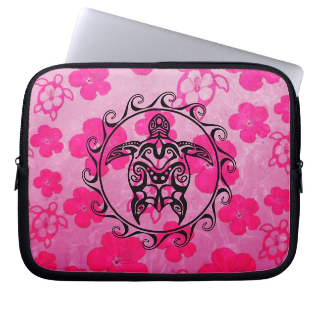 Black Tribal Turtle Laptop Sleeve (Front)