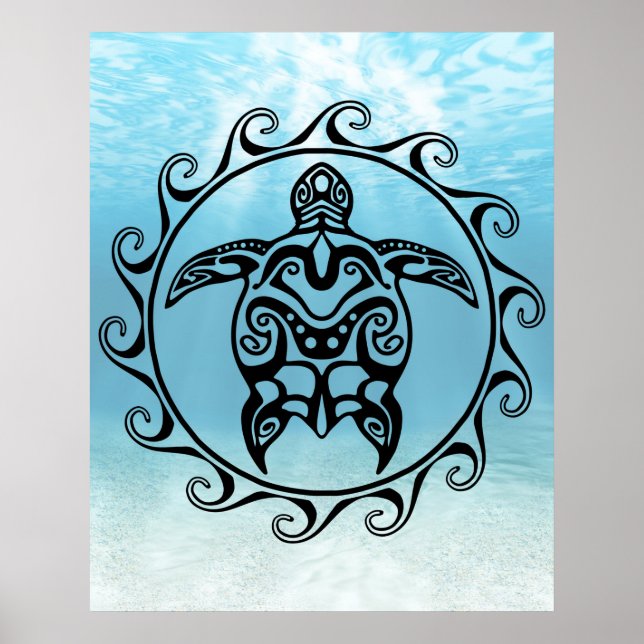 Black Tribal Turtle Sun Poster (Front)
