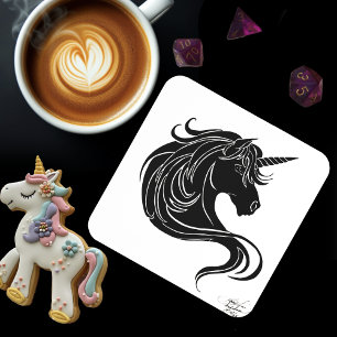 Black Tribal Unicorn Coaster