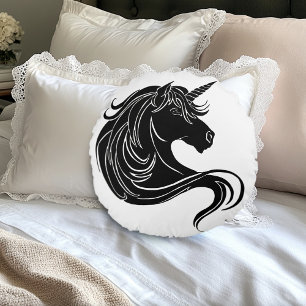 Black Tribal Unicorn Round Cushion