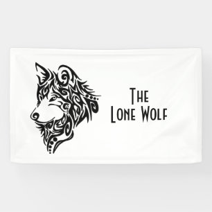Black Tribal Wolf Custom Text Banner