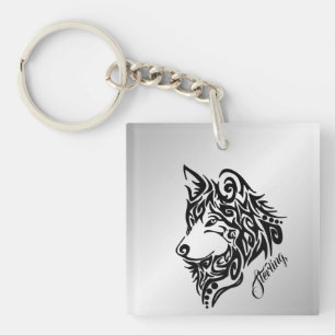 Black Tribal Wolf Key Ring