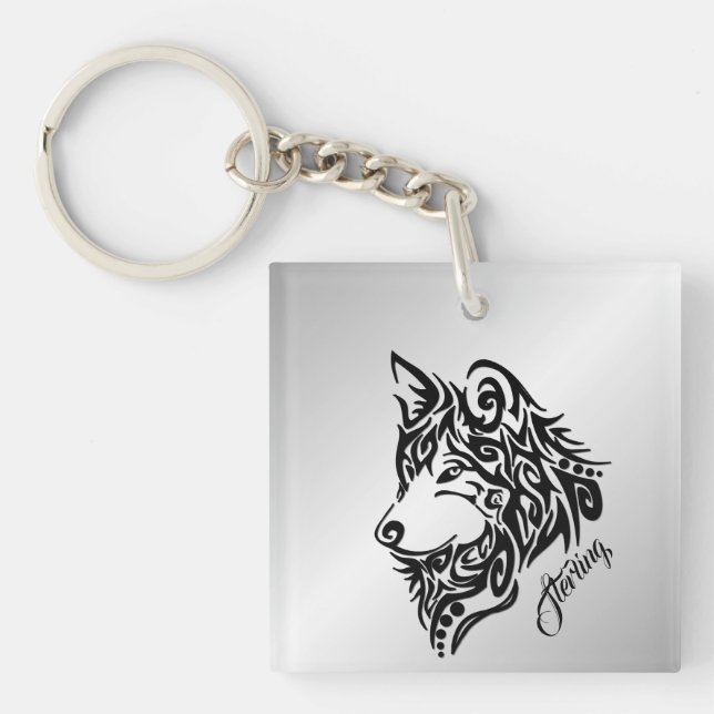Black Tribal Wolf Key Ring (Front)