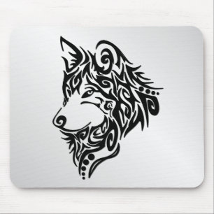 Black Tribal Wolf Mouse Pad