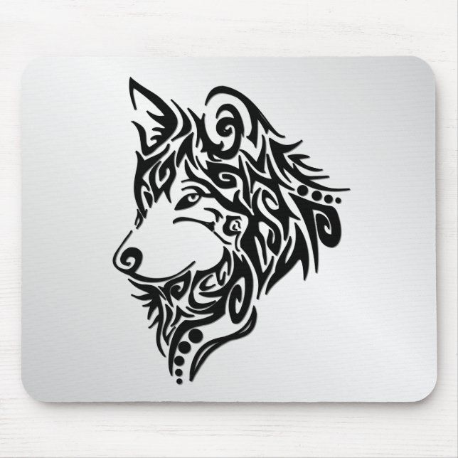 Black Tribal Wolf Mouse Pad (Front)