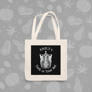 Black Trick or Treat Bat Halloween Typography Tote Bag