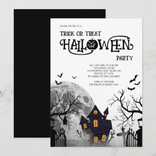 Black Trick or Treat Halloween Costume Party Invitation
