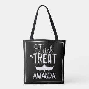 Black trick or treat typography Bat Tote Bag