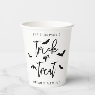 Black Trick Or Treat Typography Bats Halloween Paper Cups