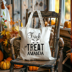 Black trick or treat typography Spooky Ghoul Eyes Tote Bag