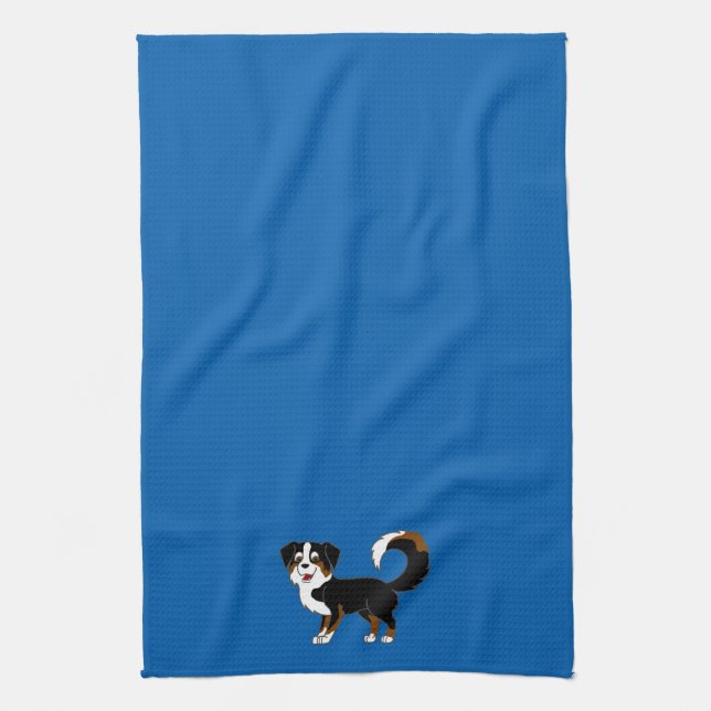 Black Tricolor Australian Shepherd Dog Tea Towel (Vertical)