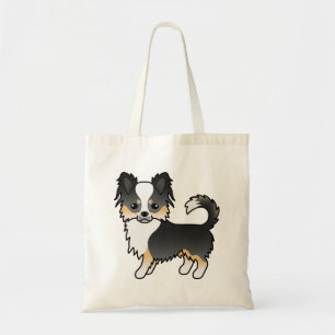 Black Tricolor Long Coat Chihuahua Cartoon Dog Tote Bag