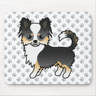 Black Tricolor Long Coat Chihuahua Dog & Paws Mouse Pad