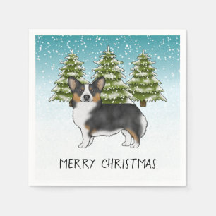 Black Tricolor Pembroke Corgi Dog Winter Christmas Napkin