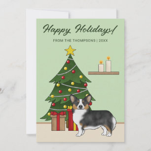 Black Tricolor Pembroke Welsh Corgi Christmas Tree Holiday Card