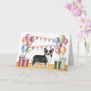 Black Tricolor Pembroke Welsh Corgi Happy Birthday Card