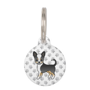 Black Tricolor Smooth Coat Chihuahua Cartoon Dog Pet Tag