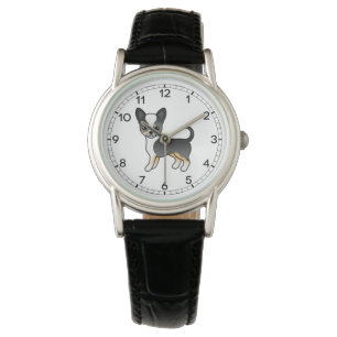 Black Tricolor Smooth Coat Chihuahua Cartoon Dog Watch