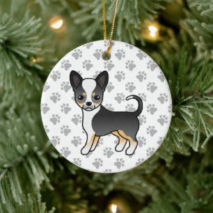 Black Tricolor Smooth Coat Chihuahua Dog & Paws Ceramic Ornament