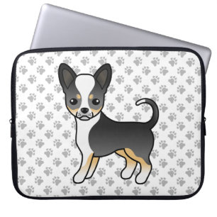 Black Tricolor Smooth Coat Chihuahua Dog & Paws Laptop Sleeve