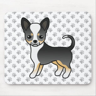 Black Tricolor Smooth Coat Chihuahua Dog & Paws Mouse Pad