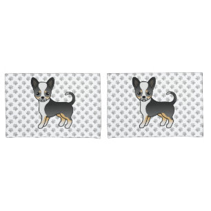 Black Tricolor Smooth Coat Chihuahua Dog & Paws Pillowcase