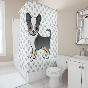 Black Tricolor Smooth Coat Chihuahua Dog & Paws Shower Curtain