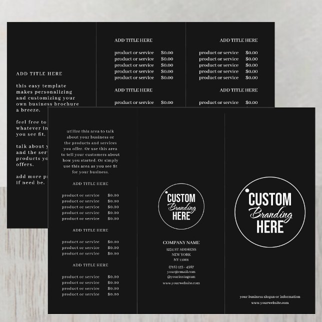 Black Trifold Minimalist Logo Price List Brochure (black trifold logo price list brochure)
