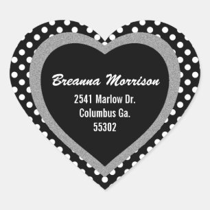 Black Trimmed Polka-dot Heart Address Stickers