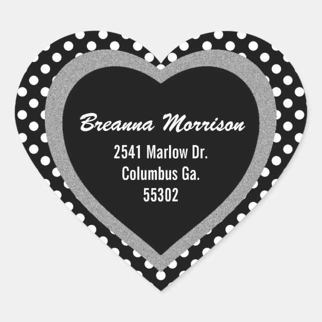 Black Trimmed Polka-dot Heart Address Stickers (Front)