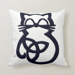 Black Trinity Knot Celtic Cat Throw Pillow