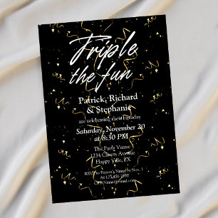 Black Triple the Fun Friends Joint Birthday Invitation
