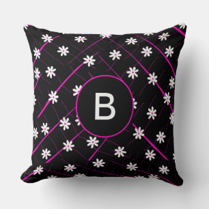 black tropical banana leaf and flowers botanical  cushion