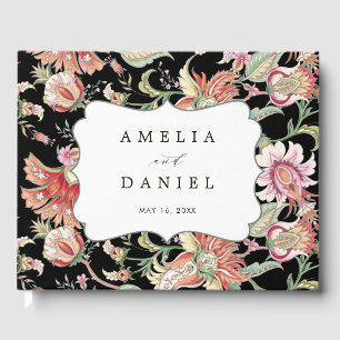 Black   Tropical Fantasy Boho Floral Wedding Guest Book
