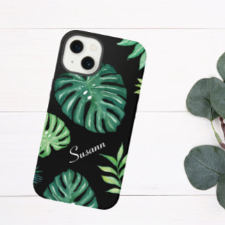Black Tropical Leaf Pattern Phone Case