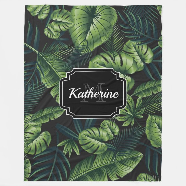 Black Tropical Pattern Fleece Blanket (Front)