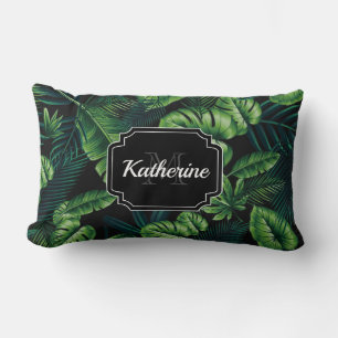 Black Tropical Pattern Lumbar Cushion