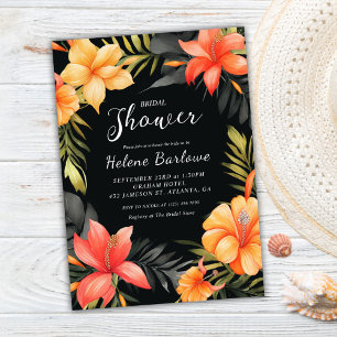 Black Tropical Wedding Bridal Shower Invitation