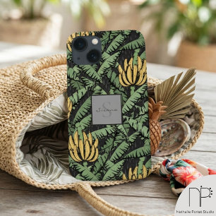 Black Tropical Yellow Banana Leaf iPhone 13 Case