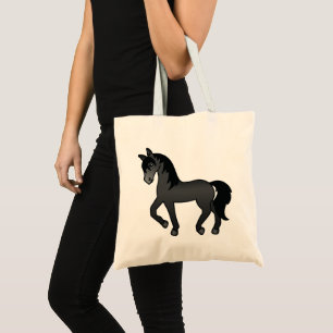 Black Trotting Cartoon Horse Illustration Cute Tote Bag