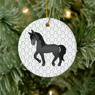 Black Trotting Horse Cute Cartoon Illustration Ceramic Ornament