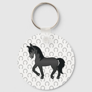 Black Trotting Horse Cute Cartoon Illustration Key Ring