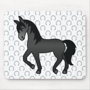 Black Trotting Horse Cute Cartoon Illustration Mouse Pad