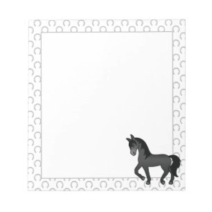 Black Trotting Horse Cute Cartoon Illustration Notepad